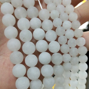 1 Full Strand 4mm 6mm 8mm 10mm Matte White Jade Beads , Gemstone Beads , Semi Precious Gemstones Beads .QA-388