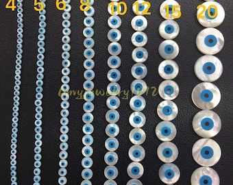 4mm - 20mm Mother Of Pearl Evil Eye Beads , Evil Eye Beads , Natural Shell Beads , Evil Eye Protection , Evil Eye Jewelry , Hole 0.5 - 0.8mm