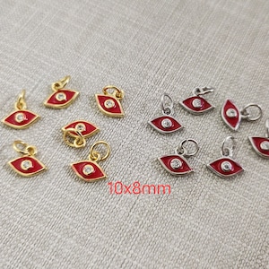 5 - 30pcs Micro Pave CZ With Enamel Evil Eye Charm,8x10mm Red Evil Eye Charms , Evil Eye Protection , Mini Evil Eye , K206