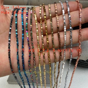 2mm Tiny Faceted Hematite Bead Chain | 15.5 Inches ,200 Beads Per Strand |, Multiple Color Options, Spacer Chain for Jewelry Making ,BA- 357