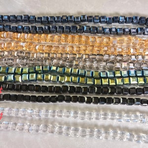 Faceted Cube Crystal Glass Beads, 6mm Square Crystal Beads ,Rainbow Crystal Spacer Beads ,22.5” Full Strand, 1.5mm Hole ,BA- 928