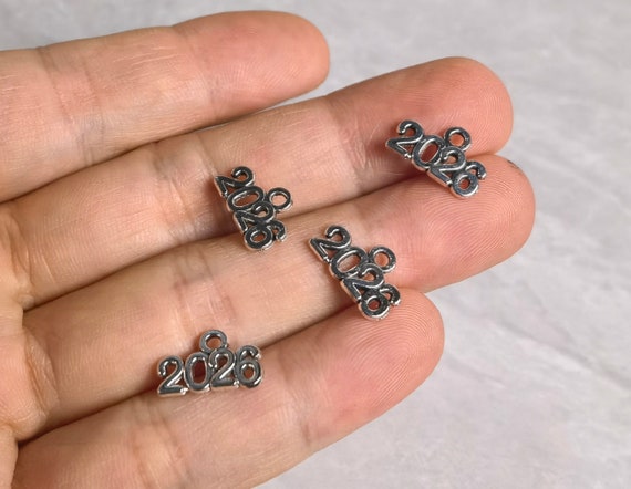 Antiqued Silver Year 2026 Charms , 2026 Graduation , Silver Year