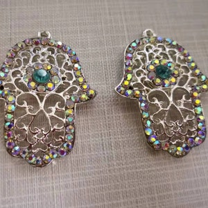 5pcs Rhinestone Hamsa Hand  Pendant ,Pave Crystal Hamsa Charms ,33x44mm Hand of God Fatima Pendant ,Spiritual Religious Charms ,Wholesale