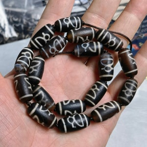 10x20mm Tibetan Agate God of wealth Dzi Beads ,18pcs Religious Beads , Buddhist Amulet  Beads ,Unique Dzi Beads for Jewelry Making ,AQ- 852