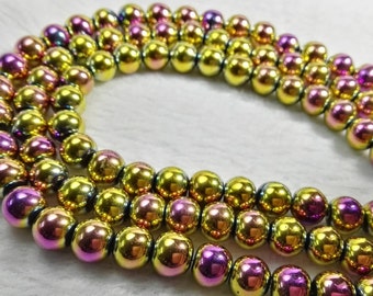 1 Full Strand 6mm 8mm 10mm Hematite Rainbow Mystic Beads , Hematite Rainbow Beads , Hematite Round Beads  , Beading Strands , Findings