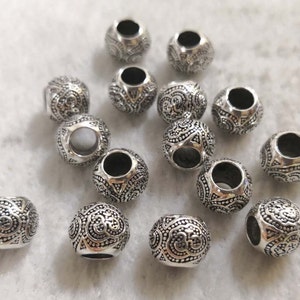 20pcs Large Hole Spacer Beads, 10mm Tibetan Style Beads ,Tibetan Beads , Antique Silver Beads ,Metal Spacer Beads ,Hole 4.5mm ,BA448