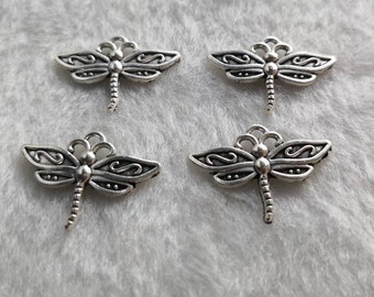 50pcs Dragonfly Charms , Dragonfly Jewelry , Antique Silver Insect Charms  , 23x16mm ,Wholesale Charms