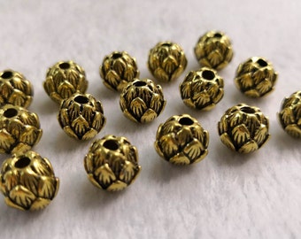 30pcs Antique Gold Lotus Flower Beads, 10x9mm Lotus Seeds Beads, Lotus Spacer. Cuentas nepalíes, curación, joyería de yoga.