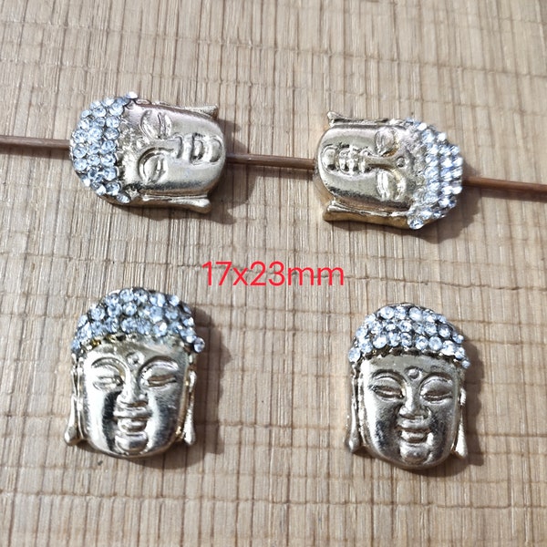 5pcs Rhinestone Buddha Beads Charms , Yoga Charm ,Gold Buddha Beads , 23x17mm Buddha Jewelry,