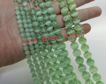 Mint Green Cat's Eye Round Beads , Cat Eye Beads ,6mm 8mm 10mm Smooth Round Semi Precious Stone Beads ,14” Full Strand ,BA- 1671