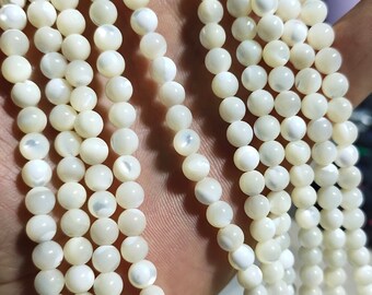 1 Full Strand 2mm 4mm 6mm 8mm 10mm Mother Of Pearl Round Beads ,Natural Pearl Smooth Round Beads , MOP Beads , Pearl beads jewelry supply
