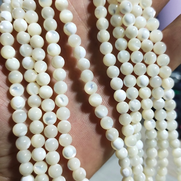 1 Full Strand 2mm 4mm 6mm 8mm 10mm Mother Of Pearl Round Beads ,Natural Pearl Smooth Round Beads , MOP Beads , Pearl beads jewelry supply