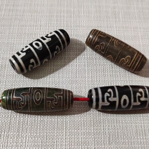 5 - 30pcs Tibetan DZI Drum Barrel Beads,Antique Green-Black Agate Dzi Beads ,12x30mm Tibetan Rice Dzi Prayer Beads for Jewelry Making AQ-434