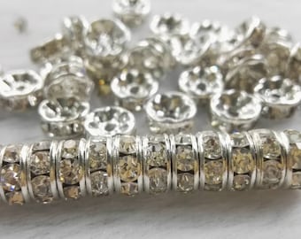 6mm 8mm 10mm Rhinestone Rondelle Beads , Rondelle Spacer Bead , Spacer Beads , Loose Rondelle Beads For Jewelry Making , 100pcs , Wholesale
