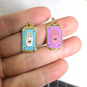 1 - 30pcs Colgante de encanto de carta de tarot lleno de oro, amuleto de tarot de esmalte rectangular, tarot de la fortuna, colgante de mano-ojo, 14X30x1.7mm, BA- 1127