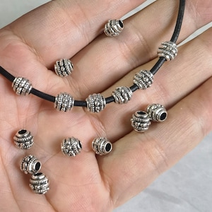 Cuentas espaciadoras de barril de 6x7 mm, cuentas espaciadoras de plata, cuentas espaciadoras de pulsera, cuentas tibetanas, 30 - 100 piezas opciones de lote a granel agujero 2,6 mm, BA- 614
