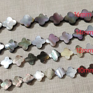 Black lip Shell Clover Beads ,10-16mm Four Leaf Clover Beads ,Shell Clover Beads , Hole 0.6 - 1 mm ,15.5” Full Strand ,BA-467