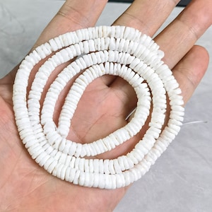24&quot; White Natural Shell Heishi Beads , 5.5mm White Clam Heishe Puka Shell , Shell Rondelle Beads ,Irregular Shell Beads, BA- 1321