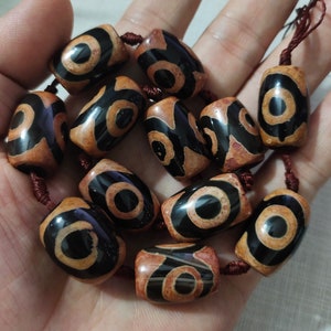 15x22mm Agate Barrel Beads ,12pcs Tibetan Eye Dzi Drum Beads ,DZI Oval Beads ,Tibetan Dzi Agate Beads , AR-565