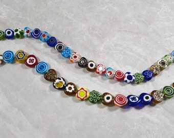 Millefiori Heart Flower Glass Beads ,Colorful Murano Flower Beads , Multi Color Heart Beads ,8 - 12mm , 13” Full Strand ,Hole 1mm ,BA- 1002