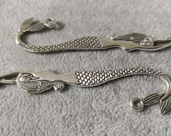 15 pcs Mermaid Bookmarks , 22x82mm Metal Bookmark , Antique Silver Bookmark , Bookmark Findings ,Wholesale ,AF-313