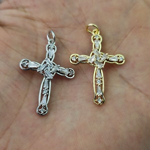 5pcs Micro Pave CZ Cross Charms, Gold / Platinum Plated Cross Charms ,21x29mm Cross Jewelry , Cross Pendants ,Religious Cross ,BA-481