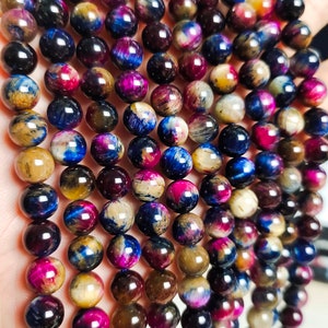 1 Full Strand 6 - 12mm Multicolor Tiger Eye Round Beads , Tiger Eye loose beads , Smooth Round Tiger Eye Gemstone Beads  , Findings , RA-424