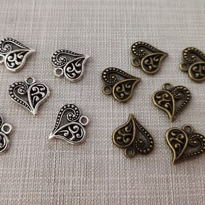 40 pcs  Double Sided Heart Charms , 14x14mm Heart Pendants , Findings