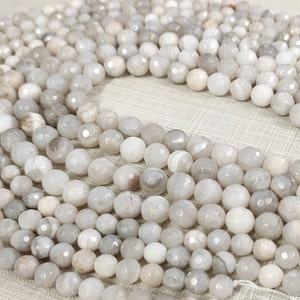 1 Full Strand White Lace Faceted Agate Beads ,Beige Agate Beads , 6mm 8mm 10mm Agate Beads For Jewelry Making , BA-203