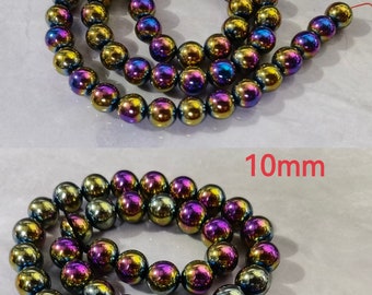1 Full Strand 8mm 10mm Hematite Rainbow Mystic Beads , Hematite Rainbow Beads , Hematite Round Beads  , Beading Beads ,CC256