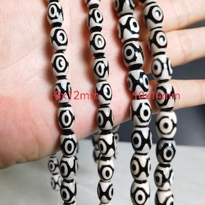 1 brin complet de perles de tambour en agate tibétaine Dzi, agate naturelle tibétaine 3 yeux Dzi, amulette de protection, AQ-1081