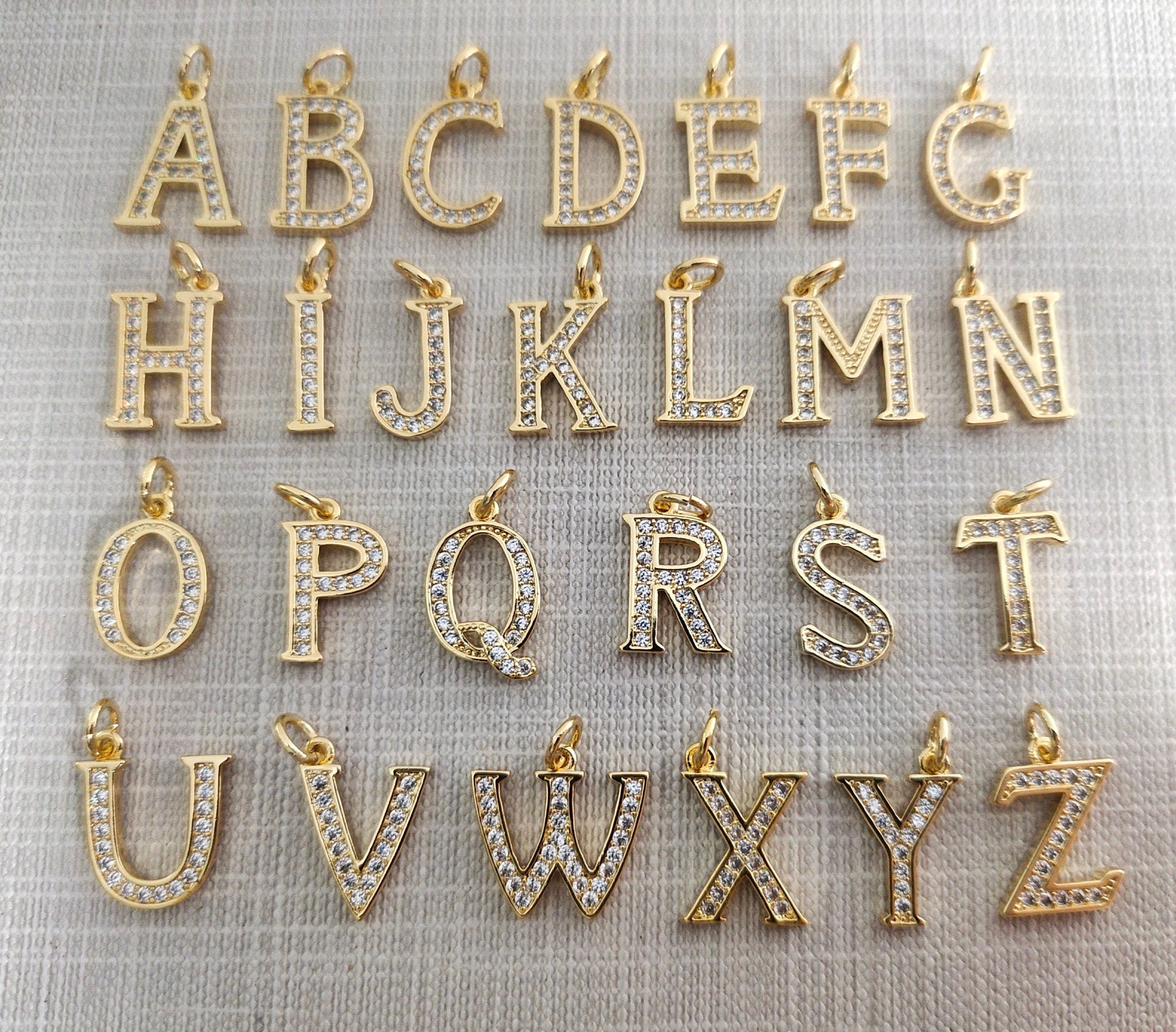 5pcs Cubic Zirconia Pave I Am Loved Word Charms Gold Plated Letter