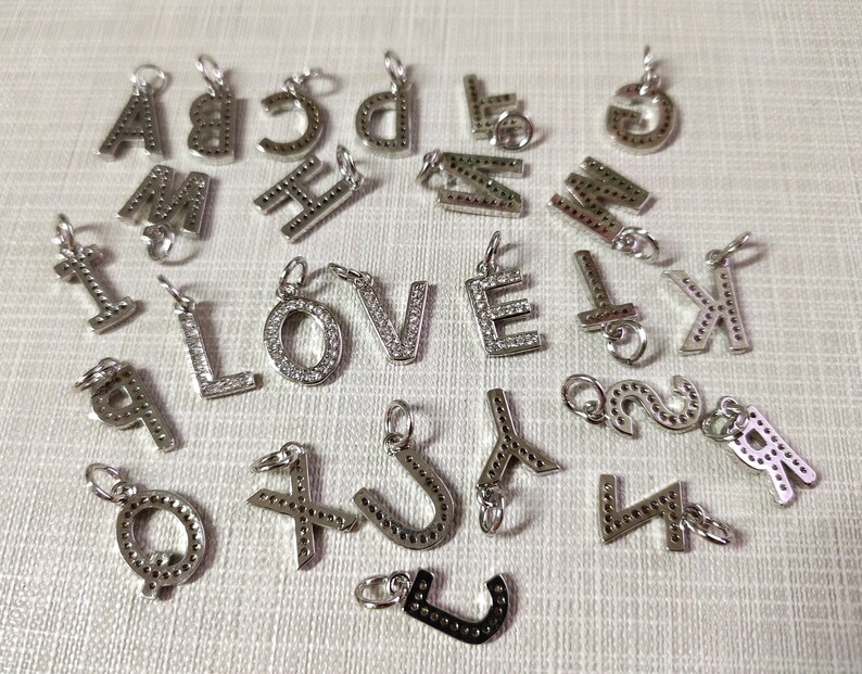Z Alphabet letters Bulk Lot Options A 8 x 15mm,BA-239 Platinum Plated Initials Charm Micro Pave CZ Letter Charms CZ Pave letter Charm