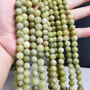 1 Full Strand Olive Green Jade Round Beads ,Jade Beads ,6m 8mm 10mm Smooth Round Stone Beads for Jewelry Making ,Jade Supplies ,BA-215
