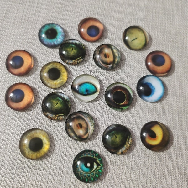 Gemischte Augen Cabochons, Kreis gewölbte Glas Cabochon Abdeckungen, flache Rückglas Cabochon, Pretend Eyes, 8 -25mm Bulk Lot Optionen