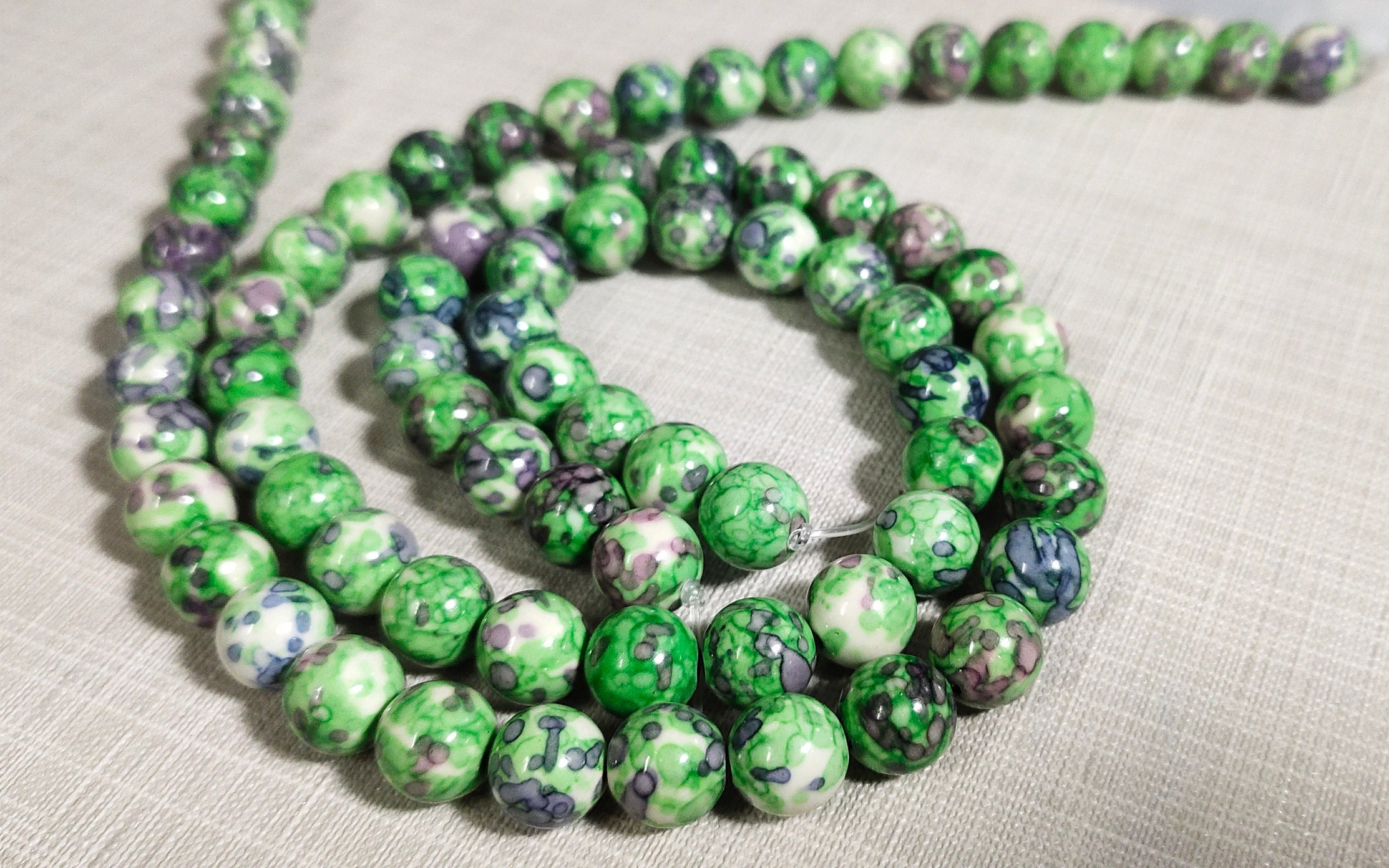1 Full Strand Green and Gray Rain Flower Stone Beads 6m 8mm Etsy