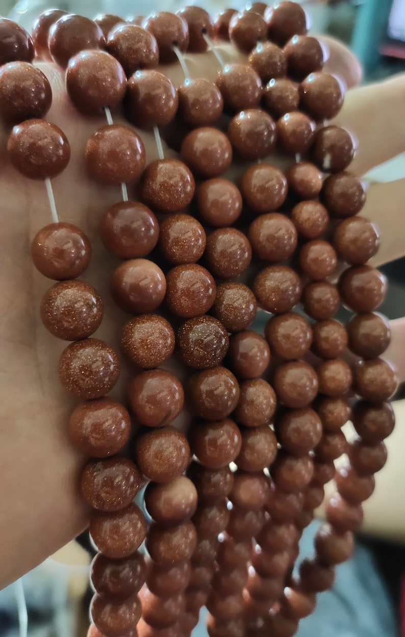 BA-127 1 Full strand 6mm 8mm 10mm Gold Goldstone Round Beads Gold Beads Smooth Round Sparkle Beads Smooth Shiny Beads