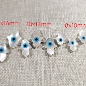 Perlmutt Hamsa Hand Perlen, Evil Eye Perlen, Hamsa Hand Perlen, Shell Evil Eye Perlen, Evil Eye Schutz, Lot Optional, Loch 0,7mm