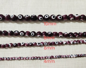 Cuentas redondas de mal de ojo púrpura, cuentas de mal de ojo de vidrio, 4 mm, 6 mm, 8 mm, 10 mm, 12 mm, cuentas redondas de vidrio para la fabricación de joyas, cuentas de protección contra el mal de ojo