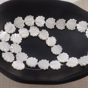 Mother of Pearl Fan Beads ,12mm Double Sided Fan Charm , Flower Beads for Jewelry Making .Hole 0.8mm,2 - 100pcs Bulk lot Options .BA- 782