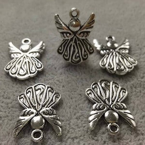 40pcs Double Sided Angel Fairy Charms , Angel Wing Pendant , 15x21mm Fairy Charm , Fairy Girl Charm ,Angel Jewelry , Findings