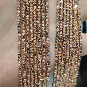 2mm Tiny Diamond Cut Sparkling Beads ,Rose Gold Hematite Spacer Beads, 200pcs Hematite Beads Octagon Cube Beads ,Quantity Options, AI-376 image 2