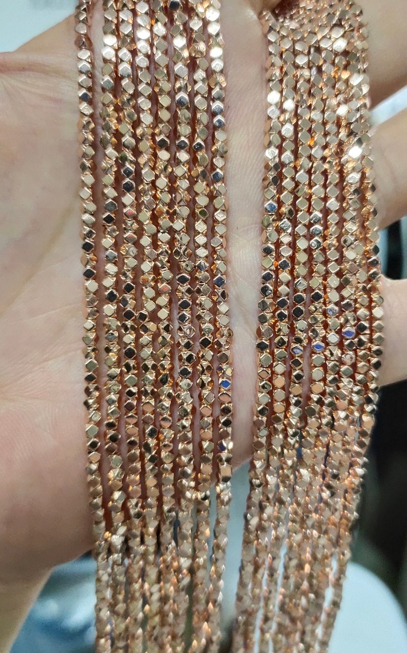 2mm Tiny Diamond Cut Sparkling Beads ,Rose Gold Hematite Spacer Beads, 200pcs Hematite Beads Octagon Cube Beads ,Quantity Options, AI-376 image 2