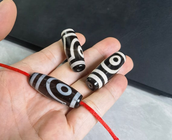 15x40mm Black White Tibetan DZI Drum Barrel Beads ,Black DZI Agate Beads ,8pcs Tibetan Beads for Jewelry Making .AR- 1346