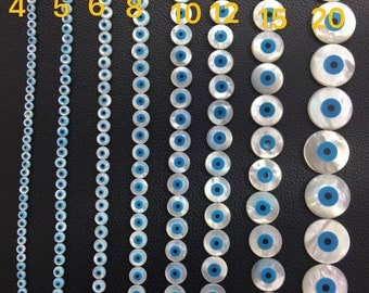 4mm - 20mm Mother Of Pearl Evil Eye Beads , Evil Eye Beads , Natural Shell Beads , Evil Eye Protection , Evil Eye Jewelry , Hole 0.5 - 0.8mm