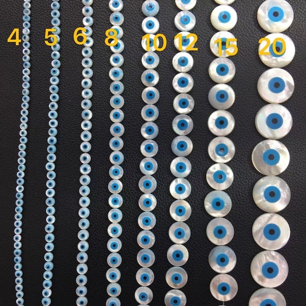 4mm - 20mm Mother Of Pearl Evil Eye Beads , Evil Eye Beads , Natural Shell Beads , Evil Eye Protection , Evil Eye Jewelry , Hole 0.5 - 0.8mm