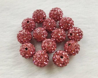 8mm 10mm Dark Pink Disco Ball Beads ,Micro Pave Crystal, Rhinestone Disco Balls,Polymer Clay Beads,Bracelet Beads Jewelry Supplies,Wholesale