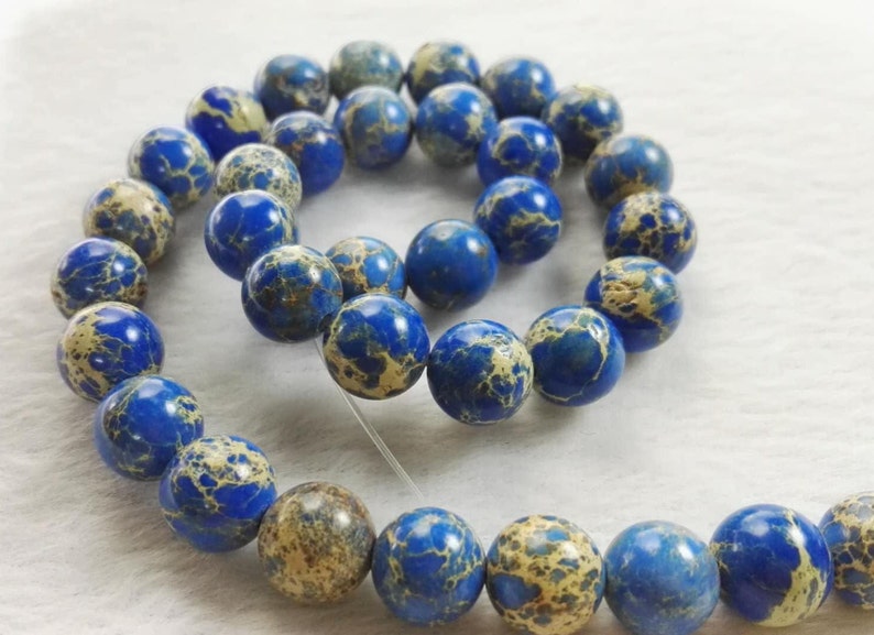 Blue Gemstone Spacer Beads 1 Full Strand 6mm 8mm 10mm Natural Sea Sediment Jasper Beads Imperial Impression Jasper Beads PA-428