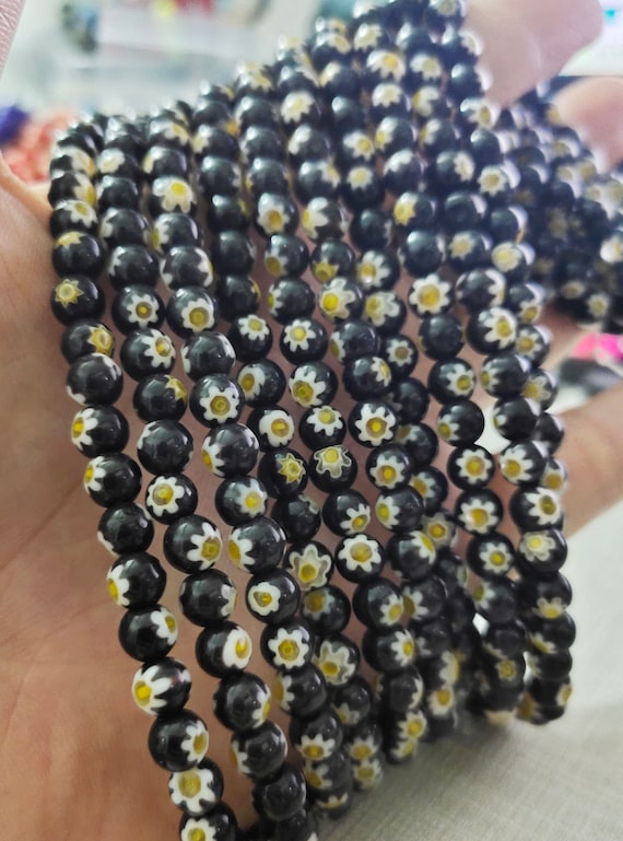 Lot de Perles en Verre MILLEFIORI couleur Noir Taille au choix 