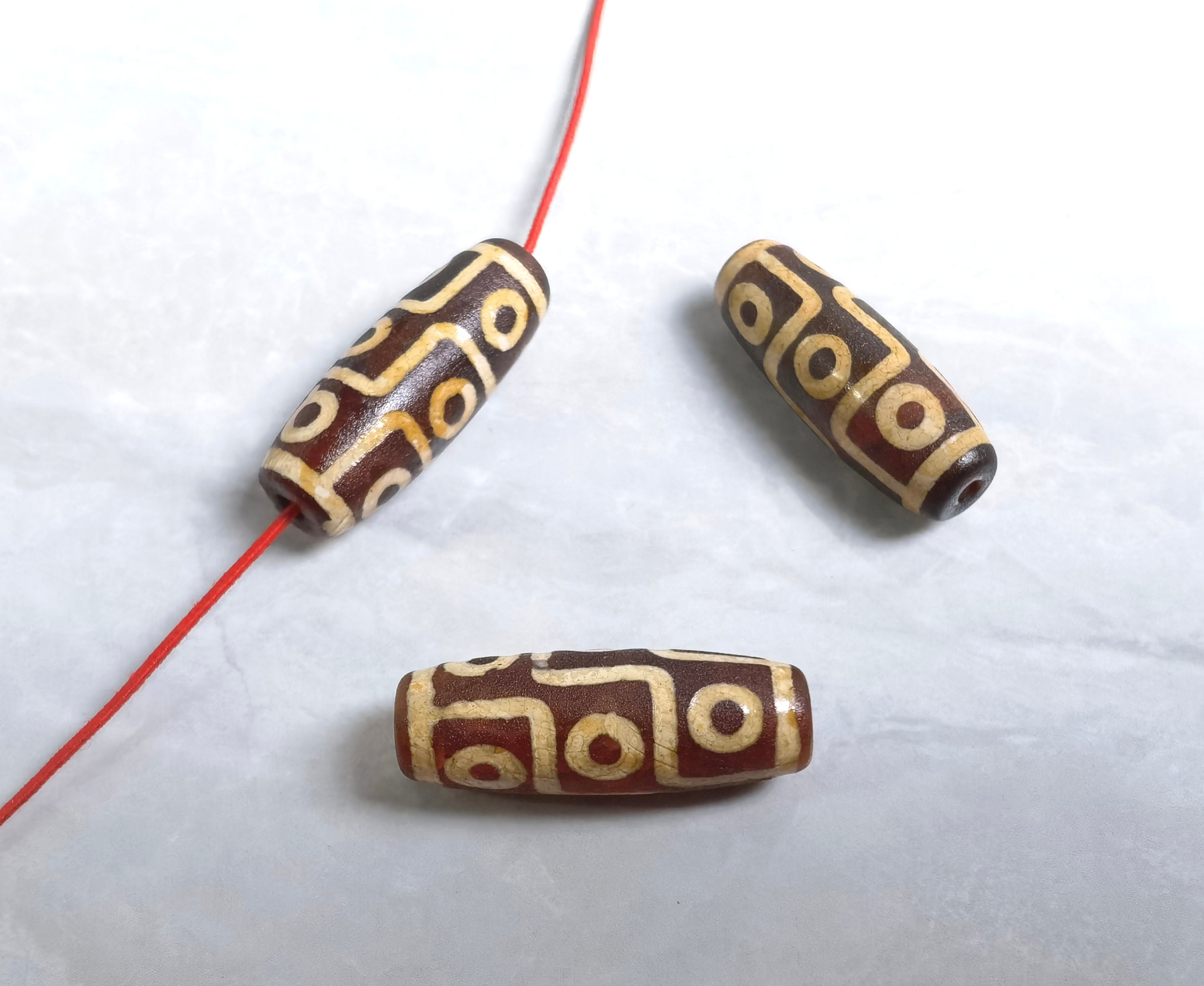15x40mm Tibetan Dzi Beads ,2pcs Drum Barrel Agate Beads ,9 Eye